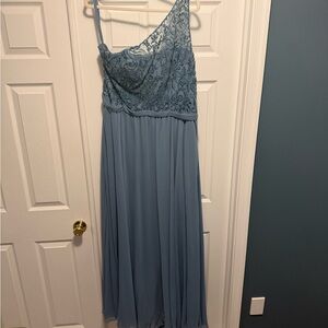 Kennedy Blue Sutton One-Shoulder Lace Bodice Maxi Dress in Slate Blue - Women